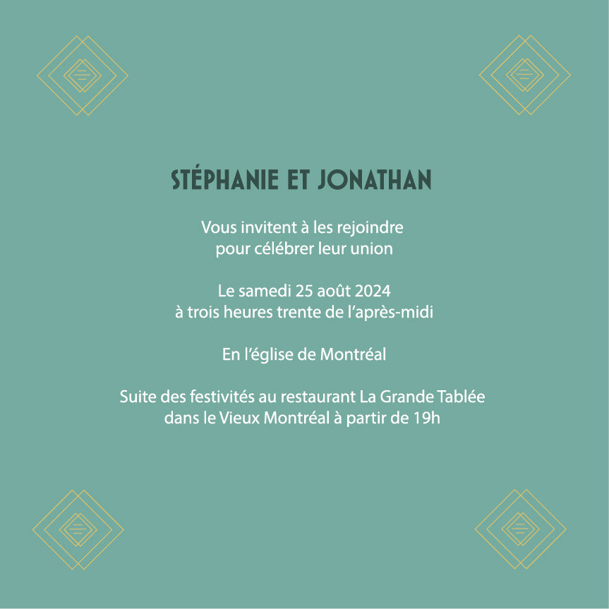 Faire-part personnalisés "Art Déco vert"